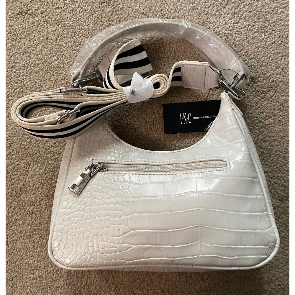 NWT! INC Zaree Shoulder Bag, Made for Macy's, Bone Croc, Fabric Strap